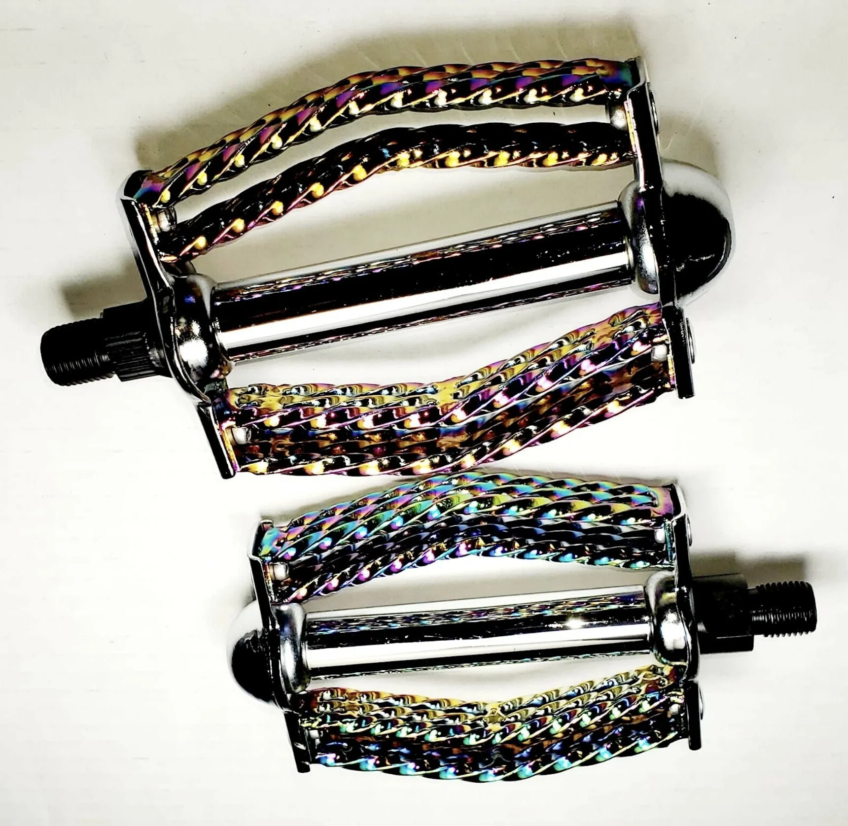 Double Square Twisted Round Pedals 1/2" Neo Chrome Lowrider, Beach Cruiser, Chopper Bike - Image 3
